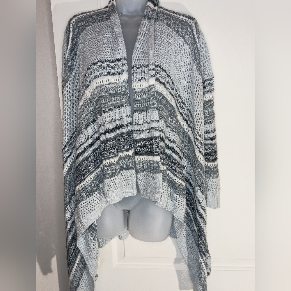 Cozy Coastal Preppy Gray Knit Clueless striped‎ Fringe Casual Cardigan (#1,174)